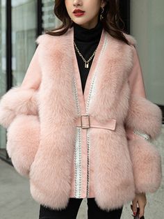 Fabric Type: COTTONMaterial: Faux FurCollar: V-NeckSleeve Length(cm): Full Leather Coat Womens, Black Faux Fur Coat, Faux Leather Coat, Faux Fur Collar, White Blazer, Winter Coats Women, Faux Fur Coat, Black Blazers, Fashion Colours