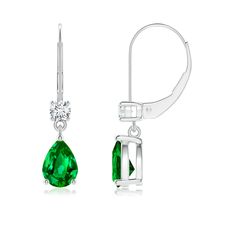 Designed in 14k white gold, these emerald drop earrings exude sophisticated charm. The pear shaped green emerald is topped by a glimmering diamond that adds to the beauty of these lever back earrings. The diamond beautifully accentuates the vivacious appeal of the green gem. Emerald Drop Earrings, Emerald Earrings Drop, Green Gem, Peridot Earrings, Solitaire Earrings, Diamond Dangle Earrings, Bezel Set Diamond, Green Gems, White Gold Earrings