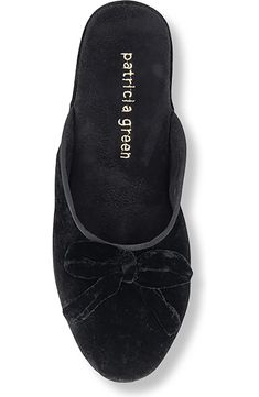 patricia green Velvet Bow Wedge Slipper (Women) | Nordstrom Elegant Slip-on Synthetic Slippers, Chic Slip-on Synthetic Slippers, Chic Synthetic Slip-on Slippers, Chic Slip-on Closed Toe Slippers, Chic Flat Slippers With Cushioned Footbed, Elegant Synthetic Slippers With Flat Heel, Chic Synthetic Slippers With Round Toe, Chic Synthetic Round Toe Slippers, Chic Closed Toe Platform Slippers With Cushioned Footbed