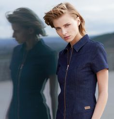 Robe courte en toile denim stretch bleu indigo. Col chemise, fermeture éclair zip devant. Collection printemps - été 2020. Cop.copine : marque française de prêt-à-porter femme  accessoires de mode.   Short dress in indigo blue stretch denim canvas. Shirt collar, zip front. Spring - summer 2020 collection. Cop.copine: French brand of women's ready-to-wear  fashion accessories. Dress In, Dress Denim, Shirt Collar, Short Dress, Stretch Denim, Down Shirt, Casual Button Down Shirt