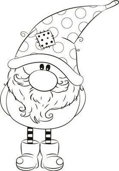 a black and white drawing of a gnome with polka dots on it's hat