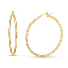 Perfect for every day wear, our Gold 2x40mm Tube Hoop Earrings are a classic staple ideal for every jewelry collection. Crafted with a hollow tube design, they are lightweight and easy to pair with any ensemble. Classic Hoop Earrings, Tube Hoop Earrings, Diamonds Direct, Tube Design, Gold Jewelry Earrings, Protection Necklace, Gorgeous Jewelry, Yellow Color, Gold Earrings