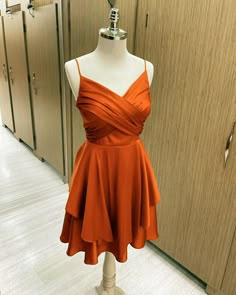 Short Burnt Orange Satin Cocktail Dresses V-neck Semi Formal Dress Burnt Orange Short Formal Dress, Burnt Orange Semi Formal Dress, Semi Formal Dresses Orange, Burnt Orange Dress Formal Short, Short Burnt Orange Dress, Burnt Orange Short Dress, Burnt Orange Cocktail Dress, Burnt Orange Hoco Dress, Burnt Orange Homecoming Dresses