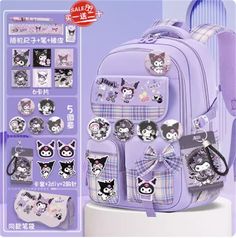 Kawaii Portable Bags For Students, Portable Kawaii Bags For Students, Back To School Bags With Cute Design, Back To School Bags With Cute Rectangular Design, Back To School Rectangular Bags With Cute Design, Purple Kawaii Student Bag, Purple Kawaii Bag For Students, Kawaii Bags For Students, Kawaii Style Large Capacity Standard Backpack