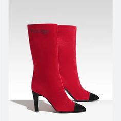 Chanel Gabrielle Booties In Size 7 - Color Red/Black. Suede With Brand New Rubber Soles. Pre-Owned Condition, But Limited Sign Of Wear. Worn Probably 3x. They Are Very Comfortable For The Height - Heel Height Is Approx 2.5-3in. I Do Not Have The Box Or Dust Bag. Retail Over $1,200+. Chanel Booties, Chanel Gabrielle, Shoes Chanel, Chanel Boots, Red Chanel, Chanel Tweed, Gabrielle Chanel, Red Suede, Chanel Shoes