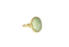 This is a show stopping 14k Gold Jade Ring by well known Jade Jewelry Mfg Sanuk. This gorgeous ring c1994, is designed in a true Victorian Style. It is a size 8 and can be resized to perfection by your local jeweler. The Jade gemstone is large and in perfect condition. The oval cabochon measures 17mm X 13mm X 4.5mm for a 8.06 carat weight. The setting and band are crafted in highly polished 14k gold. We have safely tested and it is guaranteed to be at least 14k gold. The setting a rope edge whic Untreated Formal Rings, Untreated Oval Ring In Fine Jewelry Style, Untreated Oval Ring Fine Jewelry, Untreated Oval Rings Fine Jewelry, Elegant Untreated Emerald Ring For Anniversary, Elegant Untreated Oval Emerald Ring, Luxury Untreated Rings For Formal Occasions, Untreated Luxury Rings For Formal Occasions, Elegant Untreated Open Ring