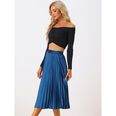 Accordion pleats enhance the dimension and movement of this midi skirt, while the metallic design underscores its sleek style. It's pleated all around for this trending midi skirt. Feel free to pair it with black block-heel sandals. Whether you're dressing up or down, this skirt is perfect for any occasion. A casual and simple style, never out of fashion, is a must-have item in your wardrobe. This fashionable and trendy clothes for women can not only be worn daily, but can also be easily matched Black Block Heel Sandals, Accordion Pleats, Metallic Design, Black Block Heels, Sleek Style, Women's Skirts, Pleated Midi Skirt, Sleek Fashion, Block Heels Sandal