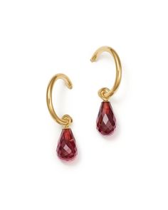 Understated with a hint of color, these exclusive hoop earrings feature dangling garnet briolettes. Only at Bloomingdale's. Elegant Small Hoop Faceted Earrings, Hoop Drop Earrings, Exclusive Jewelry, Brilliant Diamond, Diamond Earrings Studs, Diamond Studs, Black Diamond, Semiprecious Stones, Garnet