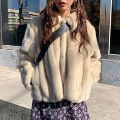 Women's Rabbit Fur Coat Winter Warm White Comfortable Faux Fur Jacket Long Sleeve Oversize Artificial Fur Overcoat Female Argyle Sweater Women, Coat 2020, White Fur Coat, Rabbit Fur Coat, Zippers Fashion, Womens Turtleneck, Jacket Long, Knitting Women Sweater, Winter Jackets Women