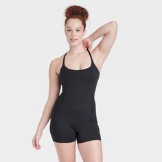 Why we're ALL IN: Enjoy full flexibility during low-intensity exercise in this brushed sculpt short bodysuit. Made of recycled polyester fabric with stretch and moisture-wicking, quick-drying properties to help keep you in cool comfort. Boasts a UPF 50+ rating for sun protection. Crisscross back completes the sporty look. All in Motion™: Made for every move, priced for every day. Low Intensity Workout, Recycled Polyester Fabric, All In Motion, Sporty Look, Knitting Women, Womens Clothing Sizes, Pair Of Pants, Body Measurements, Upf 50