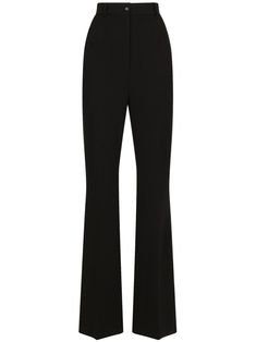 black stretch-design front button and zip fastening belt loops high-waisted slip pockets to the sides two rear welt pockets flared hem Kang Yuna, Uzun Boy, Womens Black Pants, Flared Trousers, Fantasy Gowns, High Waisted Flares, Bell Bottom Pants, Flare Trousers, Dolce E Gabbana