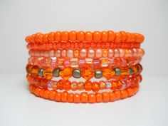 Memory Wire Bracelet Neon Orange Stacking Bracelet Memory Wire Jewelry, Memory Wire Wrap Bracelets, Jewellery Wire, Beaded Memory Wire Bracelets, Beaded Memory Wire, Orange Bracelet, Wire Bracelets, Memory Wire Bracelet, Beading Ideas