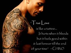 a man with tattoos on his arm and chest, next to a quote from the book true love