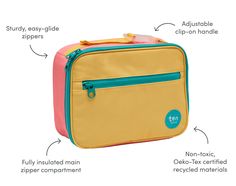 Meet the ultimate lunchtime companion! Crafted with 100% recycled textile and a food safe, waterproof lining, our insulated lunch box has a deep main compartment to hold all of your little one's lunchtime favorites. Fully insulated main zipper compartment featuring an interior mesh pocket for convenient storage and easy-to-clean, food safe, waterproof lining Two chunky, smooth-glide zippers perfect for small hands Extensive capacity to fit a variety of items including a water bottle or bento box Perfect Ten, Clean Food, Insulated Lunch Box, Children Shoes, Lunch Time, Bento Box, Small Hands, Baby Booties, Navy And Green