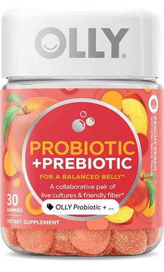 OLLY Probiotic + Prebiotic Gummy, Digestive Support and Gut Health, 500 Million CFUs, Fiber, Adult Chewable Supplement for Men and Women, Peach, 30 Day Supply - 30 Count Olly Probiotic, Good Gut Bacteria, Anime Ideas, Probiotics Supplement, Skin Nails, Skin Secrets, Feminine Hygiene, Health Center, Frame Crafts