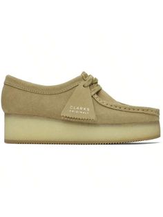 Clarks Originals 
Beige Wallacraft Bee Derbys 
Suede derbys in beige. 
. Square moc toe 
. Lace-up closure 
. Bellows tongue 
. Unlined 
. EVA foam rubber footbed 
. Crepe rubber platform midsole 
. Treaded rubber outsole 
. Platform: H1.5 in 
Supplier color: Maple 
Upper: leather. Sole: rubber. 
Made in Viet Nam. 
232094F120003 
Originals Beige Wallacraft Bee Derbys default Cool,Elegant,Fashionable    Plain    Women Shoes, size features are:Bust: ,Length: ,Sleeve Length: Beige Closed Toe Lace-up Shoes With Rubber Sole, Beige Lace-up Shoes With Rubber Sole, Beige Slip-on Oxfords With Rubber Sole, Beige Lace-up Shoes With Rubber Sole And Round Toe, Beige Round Toe Loafers With Rubber Sole, Beige Low-top Loafers With Rubber Sole, Beige Textured Low-top Loafers, Beige Round Toe Oxfords With Leather Sole, Beige Oxfords With Leather Sole And Round Toe