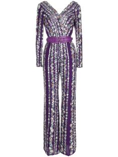 violet purple/multicolour crepe texture sequin design bead embellishment V-neck concealed rear zip fastening V-back long sleeves detachable waist belt wide leg Embellished V-neck Jumpsuits And Rompers For Evening, Purple Disco Outfit, Embellished Jumpsuits And Rompers For Evening Party Season, Chic Sequined Jumpsuits And Rompers For Gala, Embellished Floor-length Jumpsuits And Rompers For Party, Floor-length Embellished Jumpsuits And Rompers For Party, Elegant Embellished Long Sleeve Jumpsuits And Rompers, Embellished Long Sleeve Jumpsuits For Party, Embellished Long Sleeve Jumpsuits And Rompers For Party