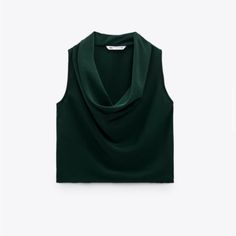 This Is A Brand New Zara Sleeveless Blouse In A Dark Green Color In Size S. Chic Vest Top, Chic Cami Tops For Workwear, Chic Cami Tops For Work, Sleeveless Padded Summer Top, Sleeveless Padded Blouse For Summer, Chic Tank Blouse For Work, Cami Tops For Workwear, Padded Sleeveless Blouse For Summer, Casual Cami Tops For Workwear