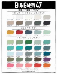 the color chart for bungalow's furniture paint