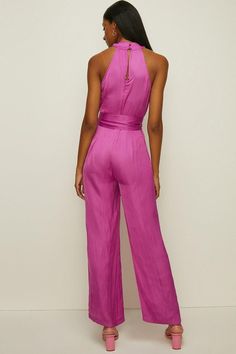 Style: JumpsuitDesign: PlainFabric: SatinLength: RegularNeckline: HalterneckSleeve Length: Sleeveless Belted Jumpsuit, Belt Jumpsuit, Oasis Fashion, Quick Delivery, Oasis, Buy Online, Jumpsuit, Shop Now, Satin