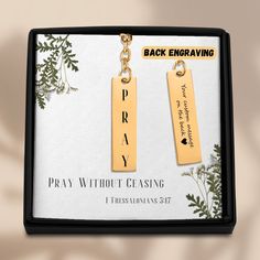 Pray Keychain-Prayer Warrior-Christian Keychain-Custom Christian Gift-Personalized Gift-Scripture Keychain-Personalized Keychain-Bible Verse Keychain ♡ Welcome to the Drifting Printshop, a place where I share my wandering creative inspirations. ♡ Product Details - Keychain Size: 4-5cm (1.57-2 inches) - Pendant Size: 10x40mm (0.39x1.57 inches) - Material: Stainless Steel, 18k Gold plated, or 18k Rose Gold plated - Personalization Technique: Laser engraving - Customizable: Can be engraved on the front and back ♡ Shipping Information This personalized item will be ready to ship within 2-5 business days. ♡ These keychains are made to order specially for you. Because of this reason returns or exchanges are not accepted. Please confirm any desired customizations before you place your order. ♡ Th Christian Keychain, Prayer Gifts, Keychain Custom, Pray Without Ceasing, Keychain Personalized, Gravure Laser, Prayer Warrior, Personalized Keychain, Christian Gifts