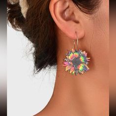 This Unique Pair Is A Wonderful Addition To Your Wardrobe And Your Style; Sure To Get Lots Of Compliments! Gsunwj50000ngm4 Trendy Multicolor Flower Earrings, Trendy Colorful Spring Earrings, Trendy Colorful Earrings For Spring, Trendy Summer Flower Earrings For Pierced Ears, Trendy Multicolor Earrings For Spring, Summer Flower Earrings, Spring Multicolor Flower Earrings, Trendy Multicolor Flower Jewelry, Trendy Flower-shaped Summer Jewelry