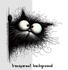 a black and white drawing of a cat's face with the caption transparent background