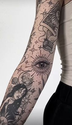 a woman's arm with an all seeing tattoo on it