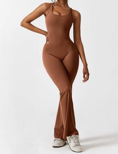 This jumpsuit is made of a durable and non-deforming fabric with a soft and moisture-wicking feel. It has a four-way stretch design that is comfortable and keeps you dry. The back has a stylish cutout that highlights the elegant butterfly bone structure. The deep V cut and scrunch at the hips enhance your silhouette. The flared shape elongates the legs and accentuates their curves. This jumpsuit is perfect for casual wear, sports, yoga, fitness, and various workouts.   Feature   Backless design Zipper Jumpsuit, Bone Structure, Yoga Jumpsuit, Perfect Peach, Yoga Workouts, Flare Jumpsuit, Fitted Jumpsuit, Backless Design, Yoga Fashion