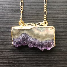 Natural Quartz Crystal Amethyst Necklace With Beautiful, Unique Gold Chain. Purple Pendant Necklace With Adjustable Chain, Purple Amethyst Crystal Necklace With Adjustable Chain, Unique Gold Chain, Crystal Amethyst, Amethyst Quartz Crystal, Amethyst Quartz, Amethyst Necklace, Amethyst Crystal, Purple Amethyst