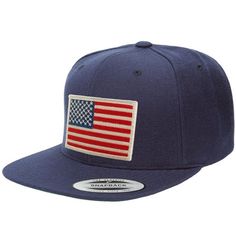 Flexfit USA American Flag Embroidered Patch Flat Bill Snapback Cap - Choose Your Color Navy Baseball Cap With Logo Patch And Flat Bill, Navy Flat Bill Baseball Cap With Logo Patch, Navy Snapback Hat With Flat Brim And Logo Patch, Cotton 5-panel Trucker Hat With Embroidered Patch, Cotton Trucker Baseball Cap With Flat Brim, Navy Flat Brim Baseball Cap With Logo Patch, Cotton Hat With Logo Patch And Flat Brim, Flat Brim Cotton Hat With Logo Patch, Flat Brim Cotton Hat With Letter Patch