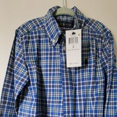 New Polo Ralph Lauren Plaid Long Sleeve Buttondown 5t Shirt. Blue Cotton School Shirt, Preppy Blue Shirt With Button Closure, Blue School Shirt With Button Closure, Blue School Tops With Button Closure, Blue School Shirt For Spring, Blue Shirt For School In Spring, Blue Spring Shirt For School, Ralph Lauren Denim Shirt, Blue Oxford Shirt