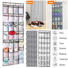 over the door hanging storage organizer with mesh pockets for shoes, toiletries and other items