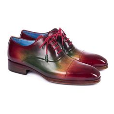 Paul Parkman Luxury Handmade Shoes Mens Multi Calfskin Captoe Oxfords(PM5813) Material:Calfskin Leather Color:Green, camel and bordeaux hand-painted multicolor leather upper. Hardware:None Sole:Natural burnished leather sole and red laces. Blue leather lining and purple inner sole. Oxford captoe style men's handmade shoes. Comes with Original box and dustbag. PAUL PARKMAN creations are all made strictly by hand in a small factory in limited numbers. They feature obsessive research into leathers Rare Shoes, Leather Formal Shoes, Shoes Green, Leather Shoes Men, Mens Oxfords, Stylish Shoes, Handmade Shoes, Blue Shoes, Luxury Shoes