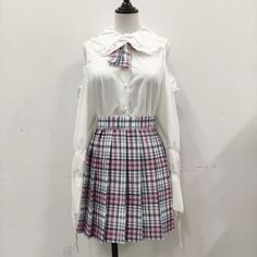 Material: Polyester Color: White Size: S,M,L,XL,XXL Size for reference: Size/cm Shirt Bust Skirt Waist Weight S 100 60-66 47.5kg M 106 64-72 47.5kg-53kg L 112 68-78 53kg-57.5kg XL 118 72-84 58kg-62.5kg XXL 124 76-90 62.5kg-70kg Shipping: Free Shipping Worldwide for order over 15$, 7-15 days delivery to US/UK/CA/AU/FR/DE/IT and most Asia Countries White Harajuku Skort For Spring, White Cotton Harajuku Style Skirt, White Patchwork Mini Skirt, Casual White Patchwork Skirt, Casual White Skirt With Patchwork, Casual Plaid Skirt With Patchwork, Skirt Two Piece, Off Shoulder Shirt, Kawaii Clothes