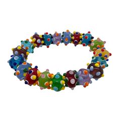 multicolored glass beaded bracelet on white background