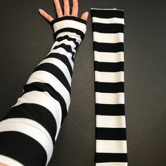 Bundle & Save On Shipping! Long Black White Striped Gloves Pirate Costume Prisoner Arm Warmers Sleeves These Are Hand Made In The Usa By Me! Long Black & White Striped Shimmery Arm Warmers. No Thumb Holes. These Have Minimal Stretch. 100% Polyester. Length: 19.50" Width: 9" - Stretches To 11" Tx1225-Nothumbholes Follow Trixy Xchange! Please Check Out My Other Listings For These In More Colors!