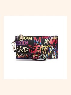 BagForLove - Women's Graffiti Clutch Bags Trendy Travel Wallets, Trendy Pouch Clutch, Trendy Black Clutch For Daily Use, Trendy Black Clutch For Travel, Trendy Multicolor Bag For Streetwear, Trendy Black Bags With Graphic Print, Trendy Multicolor Pouch Wallet, Trendy Black Clutch With Zipper Closure, Trendy Multicolor Clutch Wallet