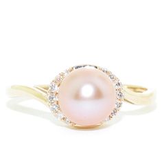 10KT Yellow Gold 6.5-7MM Pink Freshwater Pearl and Diamond Ring.Diamonds:0.0.06CTWBand Width: 1.5MMSize: 6.5 Pearl Rings In Gold, Pink Pearl Ring, Rings In Gold, Pearl Rings, Pearl And Diamond Ring, Pink Pearl, Pearl Ring, Fresh Water, Freshwater Pearls