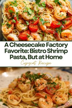 pasta with shrimp, tomatoes and parsley on top