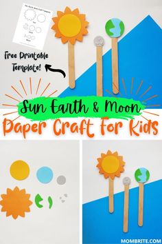 the sun earth and moon paper craft for kids is shown with popsicles on top