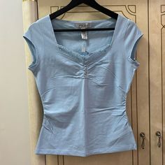 Brand New With Tag. Light Blue Stretch Basic Top, Basic Blue Fitted Top, Basic Fitted Blue Top, Blue Basic Fitted Top, Casual Blue Cotton Short Sleeve Top, Light Blue Stretch Short Sleeve Tops, Blue Fitted Cotton T-shirt, Light Blue Fitted Cotton T-shirt, Fitted Blue Cotton T-shirt