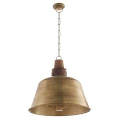 an antique brass pendant light with chain hanging from the ceiling, isolated against a white background