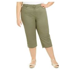 Item: Karen Scott Plus Size Capri Pants Green Button-Hem Stretch Size: 22w Retail Price: $46.50. Condition: New With Tags Cool And Cropped For A Modern Appeal. These Flattering Capris Are Stylishly Finished With Classic Button Details At The Cuff. Disclaimer: Color May Vary Slightly Compared To The Pictures Due To The Differences In Mobile Devices And Computer Monitor Screens And Lighting Conditions. Measurements: I Measure With The Garment Laying Flat On The Table. Waist: 22" Un-Stretched Insea Casual Capris With Button Closure, Cotton Knee-length Bottoms With Buttons, Knee-length Cotton Bottoms With Button Closure, Olive Sprig, American Accent, Womens Capri Pants, Karen Scott, Green Button, Cotton Spandex