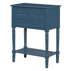 a small blue table with two drawers