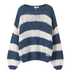 Best Fall Sweaters, Blue And White Knitted Sweater, Chunky Striped Sweater, Shops To Buy Clothes, Cute Sweaters Aesthetic, Jumpers Aesthetic, Stripy Jumpers, School Clothes Ideas, Aesthetic Jumpers