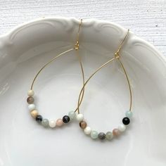 Stone Hoop Earrings, Amazonite Earrings, Gold Hoop Earring, Earrings Gold Hoop, Hoop Projects, Columbus Ga, Earrings Teardrop, Ideas Creativas, Earrings Beaded