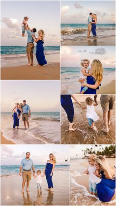 family photos on the beach at sunset