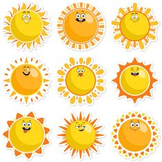 cartoon sun stickers with different expressions