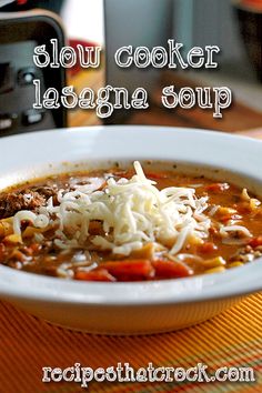 a bowl of slow cooker lasagna soup